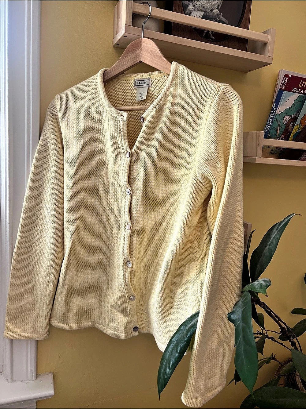 L.L.Bean Cotton Cardigan in butter yellow Size Medium